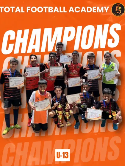 Our U13 team celebrating their championship win at the Dazzlers Futsal Cup 2024.