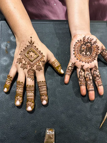 Another view of the square lotus and elephant designs, showing the fresh application and clean lines.