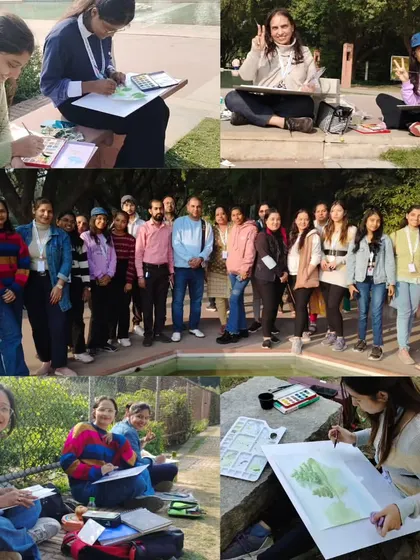 A collage from our outdoor painting class at Sunder Nursery. These trips are a fantastic opportunity for students to practice their skills and bond with fellow artists.
