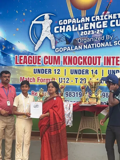 One of our U12 players receiving an award at the Gopalan Challenge Cup ceremony. We celebrate both team victories and individual contributions.
