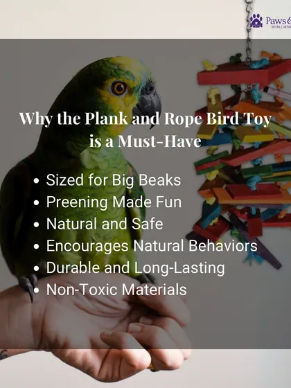 This must-have bird toy is sized for big beaks, makes preening fun, and encourages natural behaviors. It's made from durable, safe, and non-toxic materials for long-lasting enjoyment.