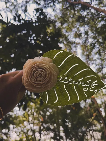 A creative image for my song 'Jivavriksha', with the title carved into a leaf. This shows my attention to artistic detail in promoting my music.