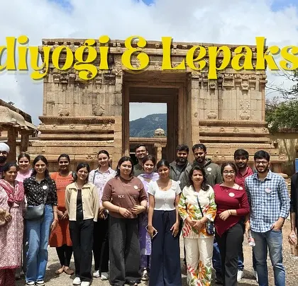 The whole crew at the magnificent Lepakshi temple complex. It's a day filled with history, spirituality, and great photo opportunities.