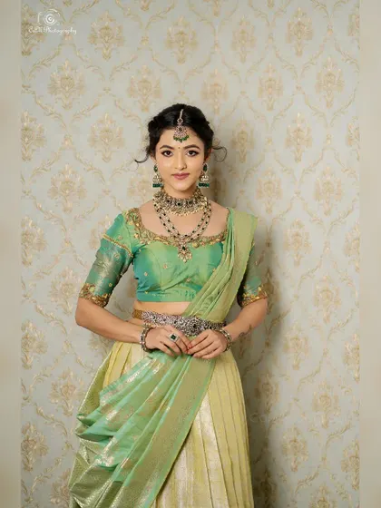 A poised and elegant shot from the same series, demonstrating a complete and polished traditional look.