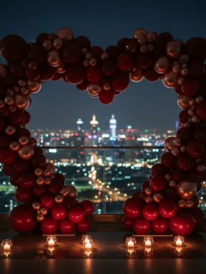 This heart-shaped arch is a custom-built structure designed to create a powerful romantic statement. I can craft balloon sculptures in various shapes and sizes to perfectly match the theme of your proposal, anniversary, or wedding.