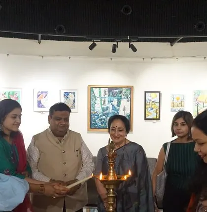 The traditional lamp lighting ceremony to inaugurate the art exhibition at Lokayat Art Gallery. These events are a celebration of the artistic community and the creative spirit that brings us all together.