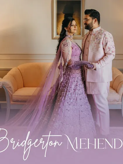 Regency romance meets traditional elegance. This image perfectly captures the essence of a Bridgerton-inspired Mehendi, a theme I love to create.
