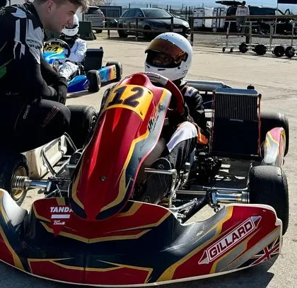 An IAME junior kart being prepped for a test session in Valencia, Spain. We support our drivers as they transition to different engine classes and international competitions.