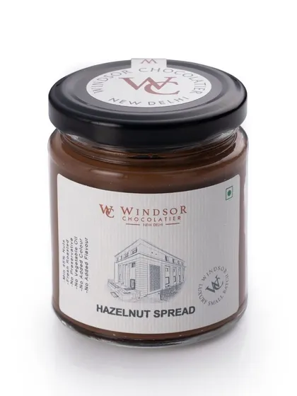 Our Hazelnut Spread, made with 15% real nuts and no vegetable oil. The label on the jar highlights our commitment to using fresh, high-quality ingredients without unnecessary additives.