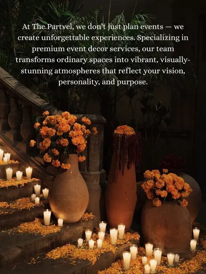 We don't just plan events, we create unforgettable experiences. This image of a staircase adorned with marigolds and candles captures the warm, inviting, and visually stunning atmospheres we create.
