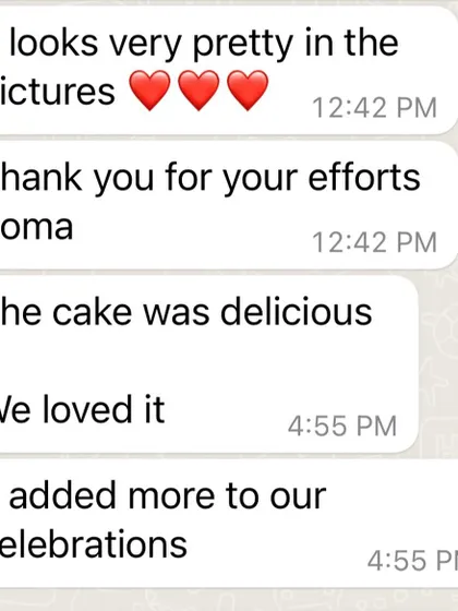 "The cake was delicious. We loved it. It added more to our celebrations." This feedback is everything, combining praise for both the taste and the beauty of the cake.