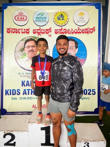 Big leaps from our little champ. Celebrating a bronze medal win in the Standing Broad Jump for our Under-10 athlete at the Kids Athletics meet.