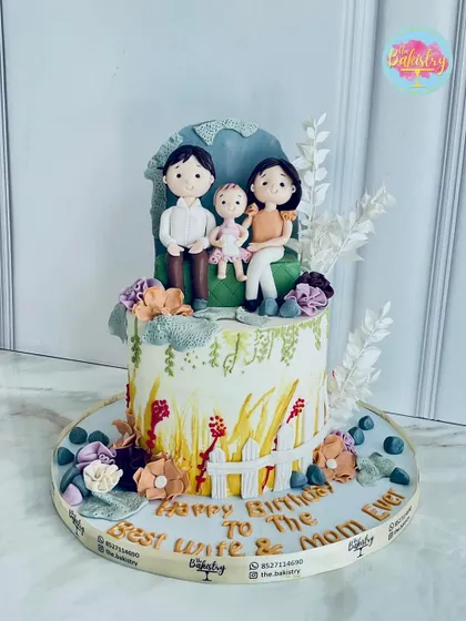 A sweet tribute to the "Best wife & Mom Ever," this cake features a hand-painted floral design and a custom family topper.