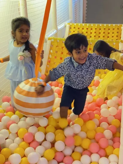 Pure, uncontainable joy. This little one is having the time of his life in our ball pit.