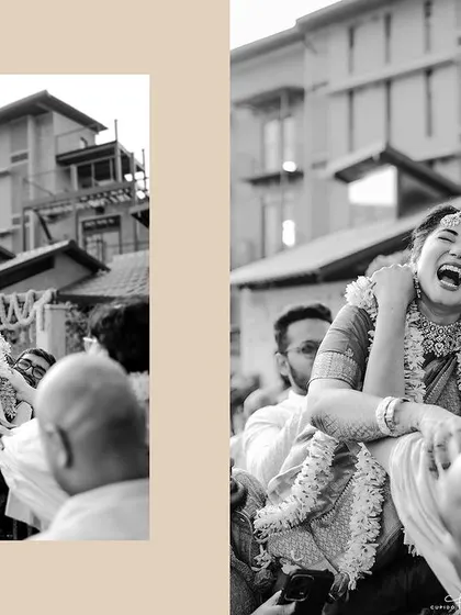 The pure elation of the moment. This black and white shot of Aarati being lifted by her family is a freeze-frame of absolute joy and celebration.