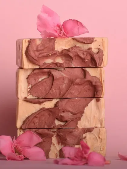 The Rose and Rosewood soap from our Diwali Edit. It features Indian Madder Root to purify the skin and French Pink Clay to gently exfoliate.