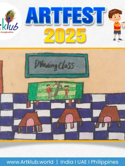 A meta-artwork from a junior artist depicting the inside of a drawing class.