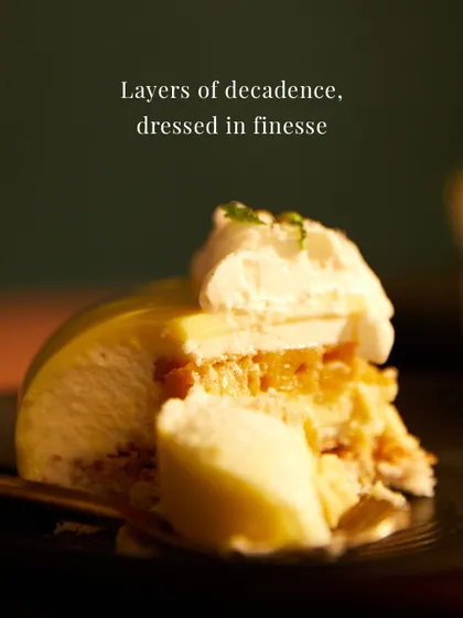 Layers of decadence, dressed in finesse. This is a cross-section of my Coco Loco entremet, a delicate dialogue between taste and texture.
