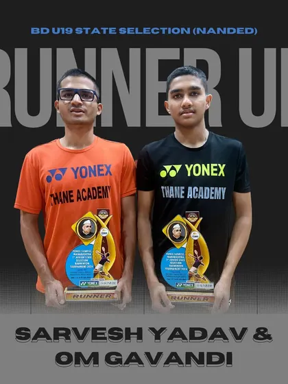 Sarvesh Yadav and Om Gavandi with their silver medals in the Boys Doubles U19 category at the state selection tournament.