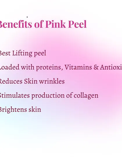 The benefits of the Pink Peel are numerous. It is an excellent lifting peel that reduces wrinkles, stimulates collagen, and brightens the skin by infusing it with proteins, vitamins, and antioxidants.