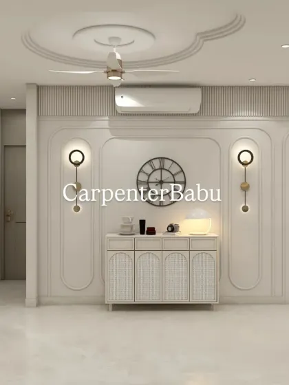 This image shows the console area of the dining room, with a focus on the clean lines of the furniture and the classic wall treatment. It demonstrates my belief in creating beauty through simplicity.