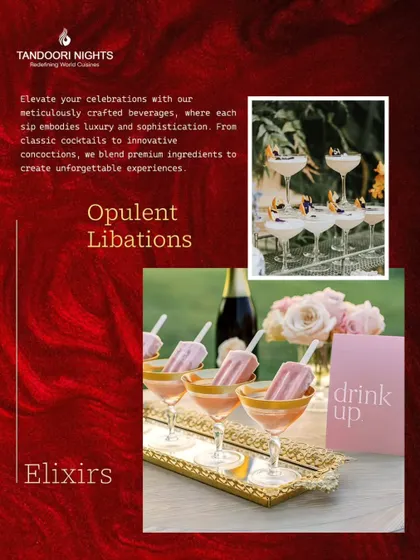 A complete hospitality experience includes exceptional beverages. We design and serve opulent libations, from classic cocktails to innovative mocktails, that complement the menu and elevate the celebration.