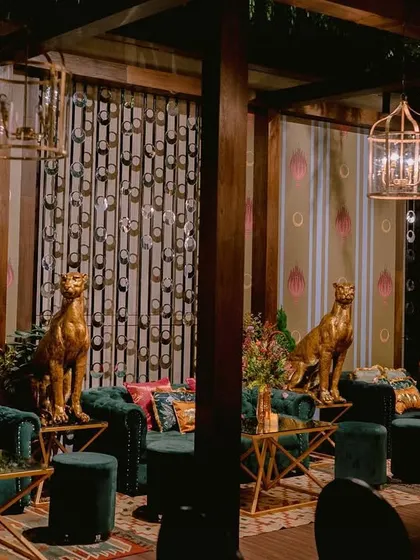 A closer look at the details from the N+A Sangeet. From custom-printed cushions to bold animal motifs, every element is chosen to create a rich, layered, and personalized environment.