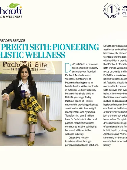 A proud moment to be featured in Femina, recognized for my contributions to pioneering holistic wellness and aesthetics in India.