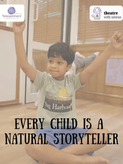 Every child is a natural storyteller. This young boy, arms raised in triumph, embodies the confidence we nurture in our workshops.