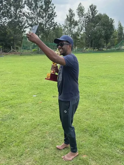 Capturing the winning feeling. One of our senior players takes a selfie with the trophy, a great memory from a hard fought competition.