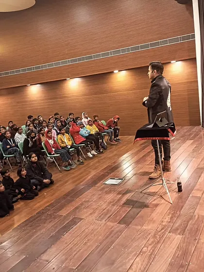 Performing for a school audience. I believe you shouldn't just tell children about the world, you should show them the magic in it. School shows are a wonderful way to inspire wonder.