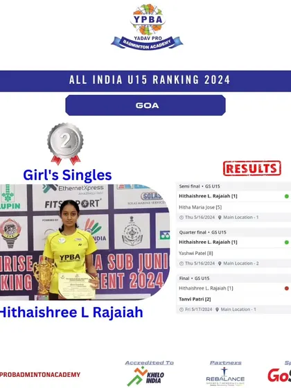 Hithaishree L Rajaiah with her Silver medal in Girl's Singles at the All India U15 Ranking tournament in Goa.