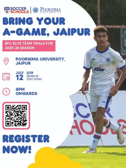 "Bring Your A-Game, Jaipur." A call for U19 players to attend our elite team trials and take the next step in their football careers.