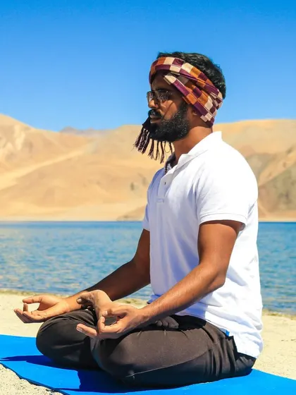 A close-up of my meditation practice by the lake in Ladakh.