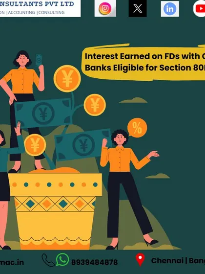 If you are a cooperative society, the interest earned on Fixed Deposits with cooperative banks is eligible for deduction under Section 80P. This is a valuable tax-saving opportunity that I help my clients in the cooperative sector utilize.