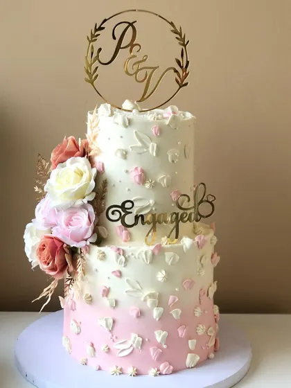 Another view of the pink ombre engagement cake.