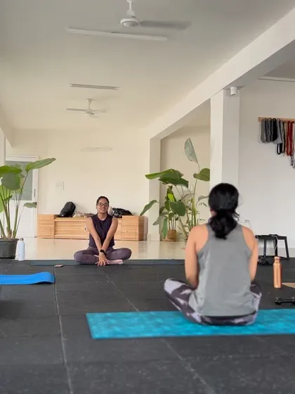 A moment of connection before class begins. I love creating a welcoming space where everyone feels comfortable and ready to move together.