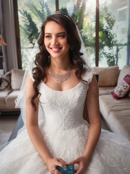 If ethereal was a person, it would be Crystal. The soft, natural light catches her happy expression, showcasing the radiant and timeless bridal look we created.
