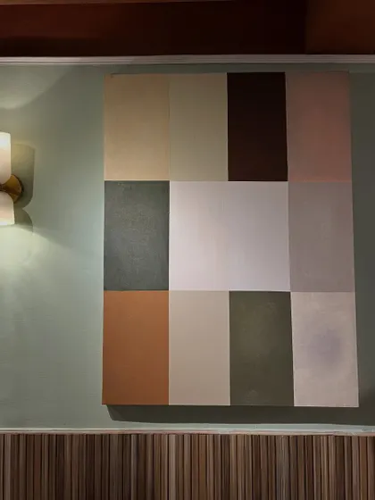 A geometric, color-blocked painting I created for Sidewalk cafe in Kanpur. The earthy palette was chosen to match the cafe's interior design.