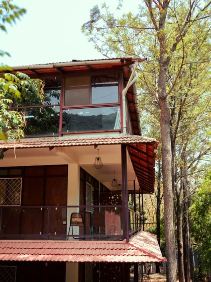 The architecture of our Nandi Hills resort, designed to maximize views and blend in with the tall surrounding trees.