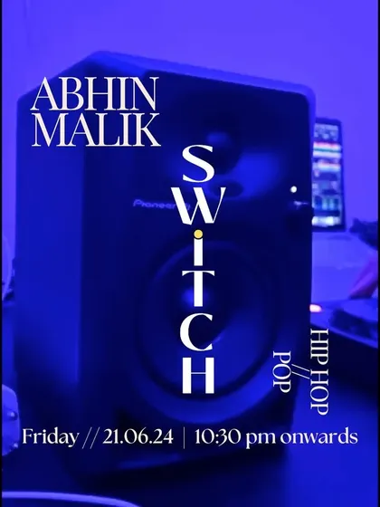 A moody, blue-toned poster for DJ Abhin Malik's set, hinting at the cool, late-night party vibe.