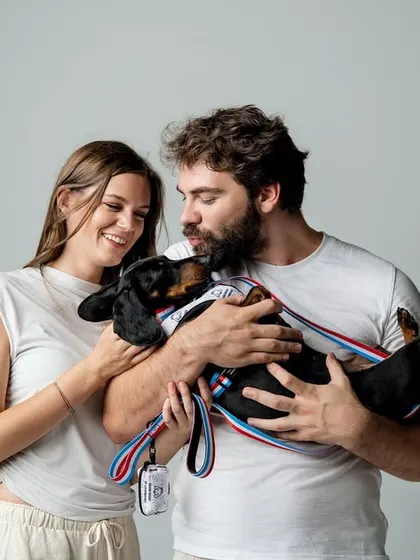I believe the best product shots tell a story. Here, I captured a genuine moment of connection between a couple and their adorable dachshund, who is modeling a harness from Luxolandshop. This kind of pet product lifestyle photography helps brands connect with their audience on an emotional level.