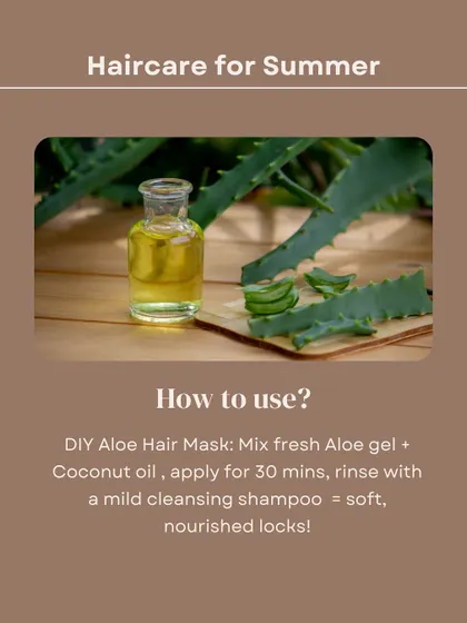 A DIY recipe for a hydrating summer hair mask using fresh aloe vera gel and coconut oil. This simple treatment, left on for 30 minutes, results in soft, nourished locks.