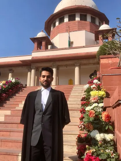 Posing at the Supreme Court of India, the highest authority of justice in our country. My work here involves detailed drafting and strategic representation in constitutional and civil matters.