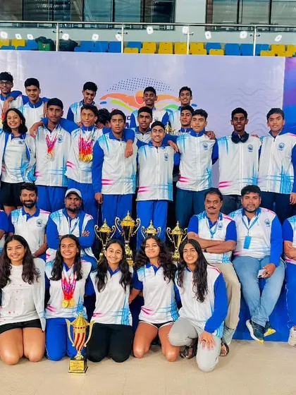 The victorious Team Karnataka and BAC swimmers and coaches at the 51st Junior National Championship.