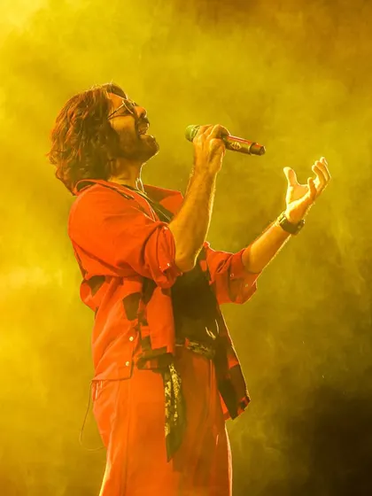 Sachin Sanghvi of Sachin-Jigar in his element during a high-energy performance. Our technical production ensures every artist sounds and looks their best on stage.
