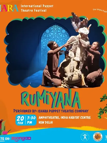 The poster for 'Rumiyana', a show that delves into the spiritual and poetic world of Rumi. This production is a testament to puppetry's ability to explore complex and beautiful ideas.