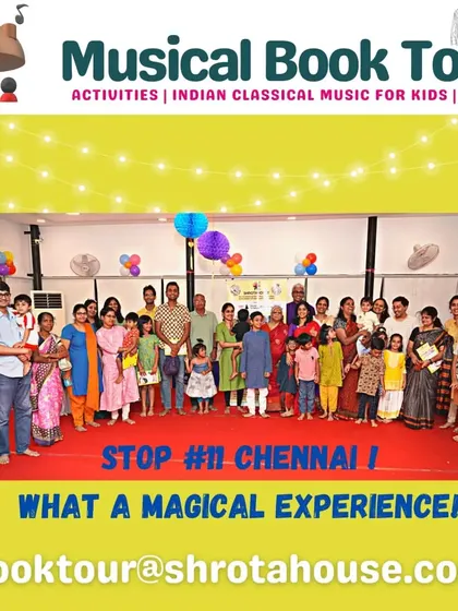 A group photo marking our 11th Musical Book Tour stop in Chennai. It was a magical experience and a huge milestone for our team.