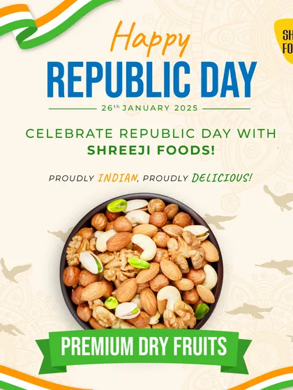 I am proudly Indian and my products are proudly delicious. Celebrate Republic Day with my premium dry fruits, a taste of our nation's best.