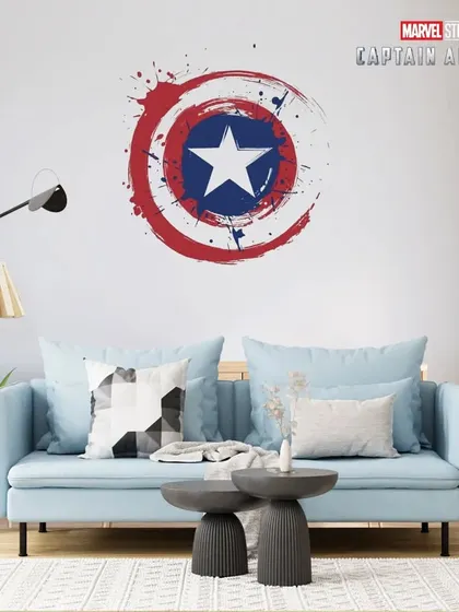 An artistic, paint-splatter version of Captain America's shield. This design is a more abstract and stylish take on the iconic symbol.